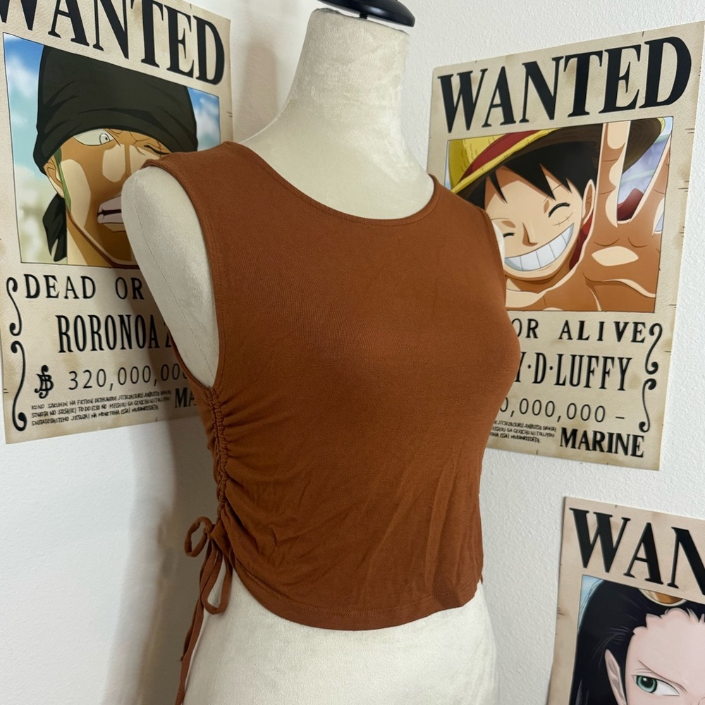 Brown Sleeveless Ruched Top